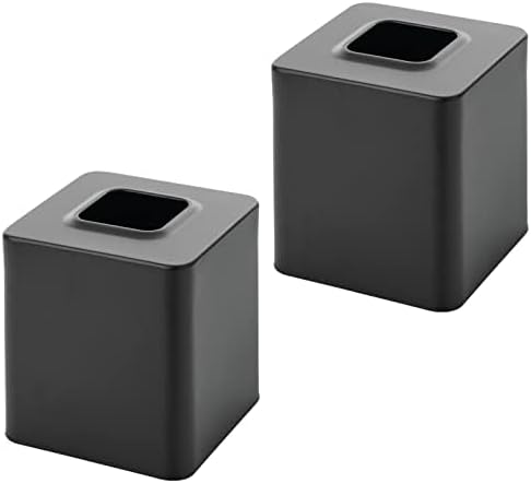 mDesign Metal Square Tissue Box Cover for Bathroom - Modern Steel Holder/Dispenser for Paper Facial Tissues - Bathroom Tissue Box Cube for Counter - Avia Collection - 2 Pack - Black