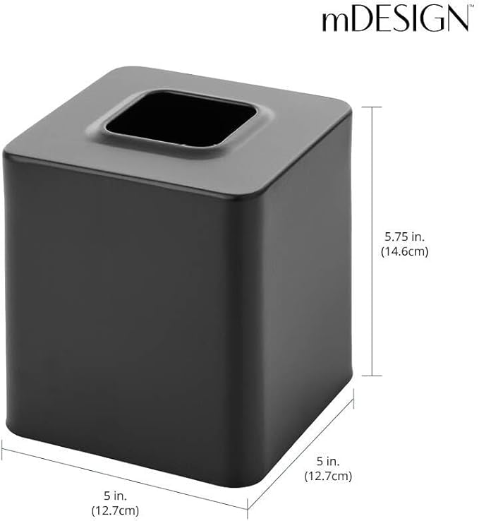 mDesign Metal Square Tissue Box Cover for Bathroom - Modern Steel Holder/Dispenser for Paper Facial Tissues - Bathroom Tissue Box Cube for Counter - Avia Collection - Black