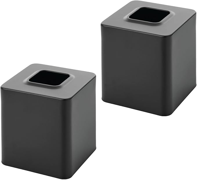 mDesign Metal Square Tissue Box Cover for Bathroom - Modern Steel Holder/Dispenser for Paper Facial Tissues - Bathroom Tissue Box Cube for Counter - Avia Collection - 2 Pack - Black