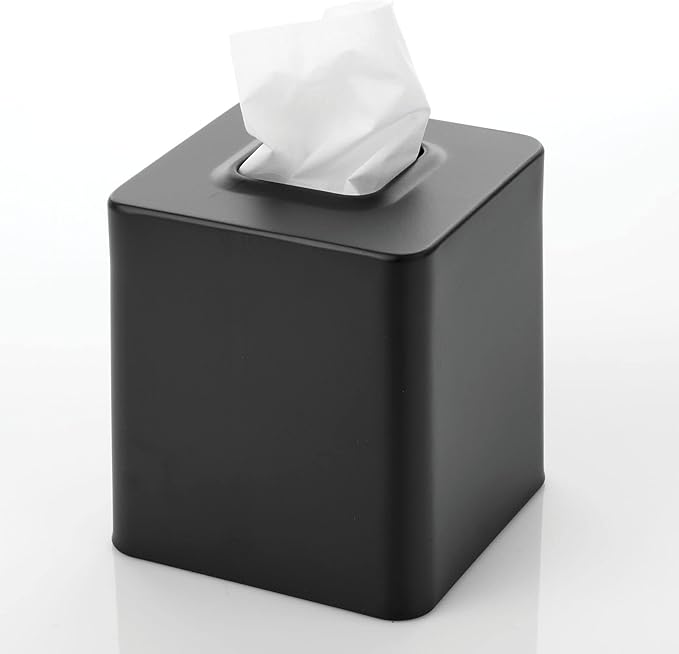 mDesign Metal Square Tissue Box Cover for Bathroom - Modern Steel Holder/Dispenser for Paper Facial Tissues - Bathroom Tissue Box Cube for Counter - Avia Collection - 2 Pack - Black