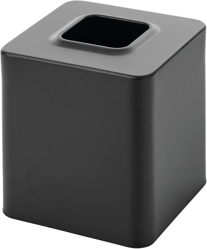 mDesign Metal Square Tissue Box Cover for Bathroom - Modern Steel Holder/Dispenser for Paper Facial Tissues - Bathroom Tissue Box Cube for Counter - Avia Collection - Black