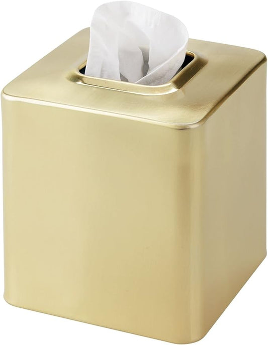 mDesign Metal Square Tissue Box Cover for Bathroom - Modern Steel Holder/Dispenser for Paper Facial Tissues - Bathroom Tissue Box Cube for Counter - Avia Collection - Soft Brass