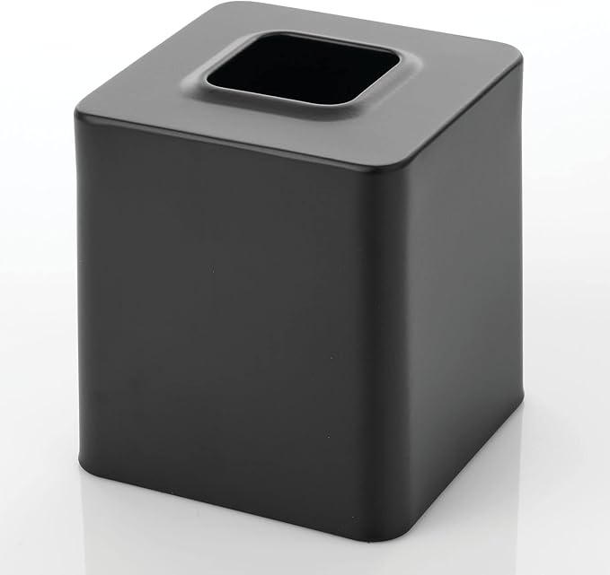mDesign Metal Square Tissue Box Cover for Bathroom - Modern Steel Holder/Dispenser for Paper Facial Tissues - Bathroom Tissue Box Cube for Counter - Avia Collection - 2 Pack - Black