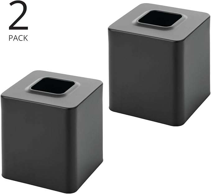 mDesign Metal Square Tissue Box Cover for Bathroom - Modern Steel Holder/Dispenser for Paper Facial Tissues - Bathroom Tissue Box Cube for Counter - Avia Collection - 2 Pack - Black