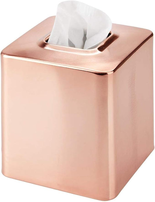mDesign Minimalistic Rose Gold Square Steel Tissue Box Cover for Bathroom - Modern Holder/Dispenser for Paper Facial Tissues - Avia Collection
