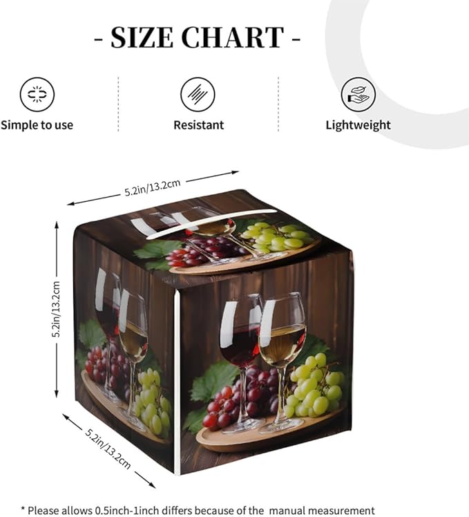 Red Wine Glass Grapes Tissue Box Cover Leather Tissue Box Case Holder Decorative Facial Paper Organizer for Car Bathroom Tabletop