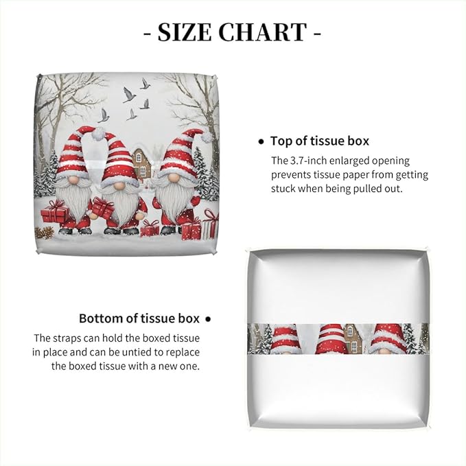 Christmas Gnomes Tissue Box Cover Leather Tissue Box Case Holder Decorative Facial Paper Organizer for Car Bathroom Tabletop