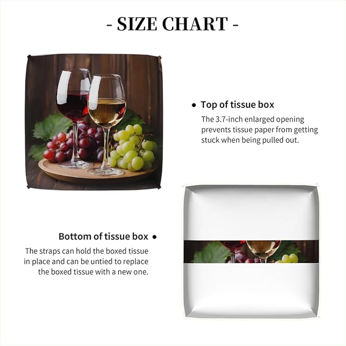 Red Wine Glass Grapes Tissue Box Cover Leather Tissue Box Case Holder Decorative Facial Paper Organizer for Car Bathroom Tabletop