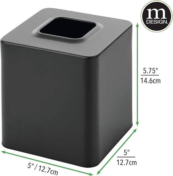 mDesign Metal Square Tissue Box Cover for Bathroom - Modern Steel Holder/Dispenser for Paper Facial Tissues - Bathroom Tissue Box Cube for Counter - Avia Collection - 2 Pack - Black