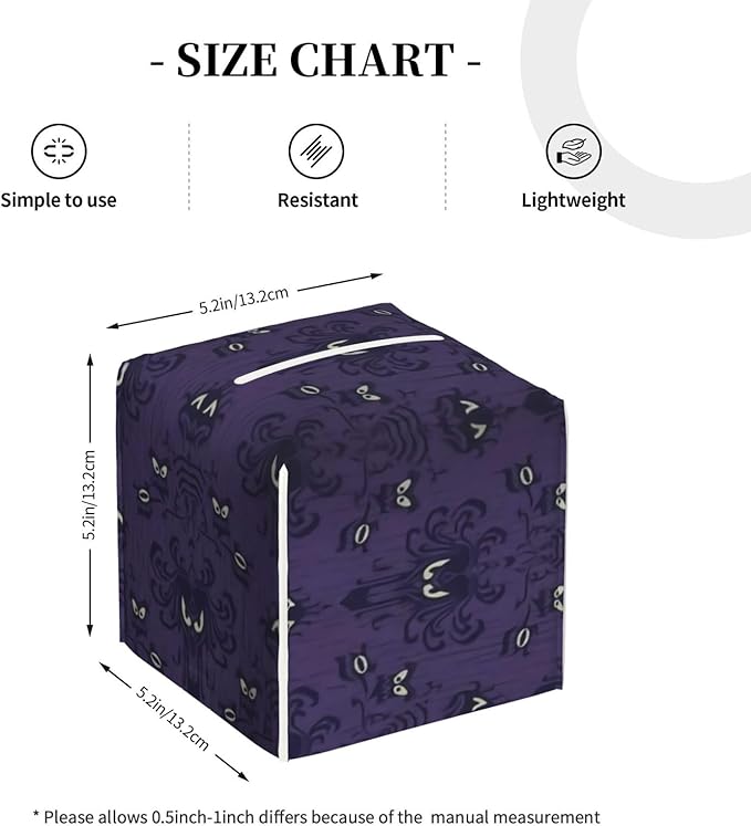 Tissue Box Cover Haunted Mansion Modern PU Leather Square Tissue Box Holder - Decorative Holder/Organizer for Bathroom Vanity Countertop, Night Stands, Office Desk & Car 5""X5""X5""