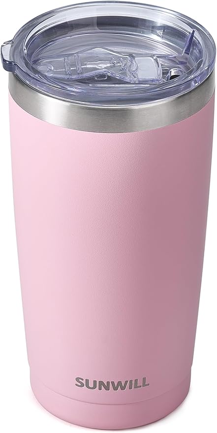 SUNWILL Travel Coffee Tumbler 20 oz, Insulated Mug with Lid, Stainless Steel Cup for Hot and Cold Drinks, Powder Coated Sakura