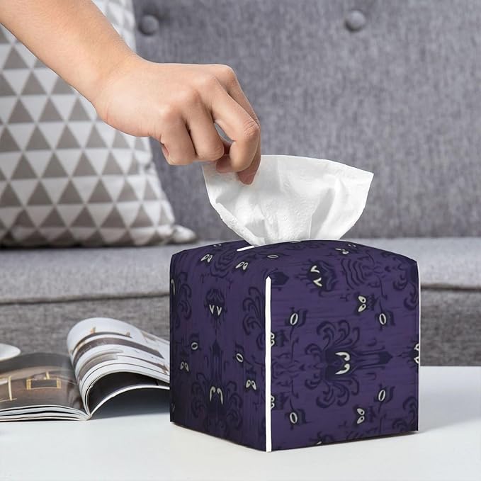 Tissue Box Cover Haunted Mansion Modern PU Leather Square Tissue Box Holder - Decorative Holder/Organizer for Bathroom Vanity Countertop, Night Stands, Office Desk & Car 5""X5""X5""
