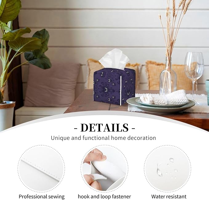 Tissue Box Cover Haunted Mansion Modern PU Leather Square Tissue Box Holder - Decorative Holder/Organizer for Bathroom Vanity Countertop, Night Stands, Office Desk & Car 5""X5""X5""