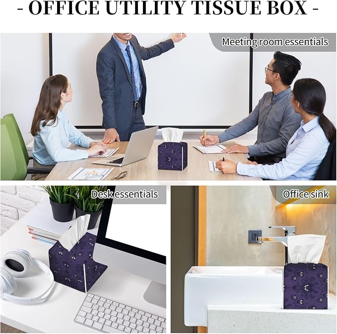 Tissue Box Cover Haunted Mansion Modern PU Leather Square Tissue Box Holder - Decorative Holder/Organizer for Bathroom Vanity Countertop, Night Stands, Office Desk & Car 5""X5""X5""
