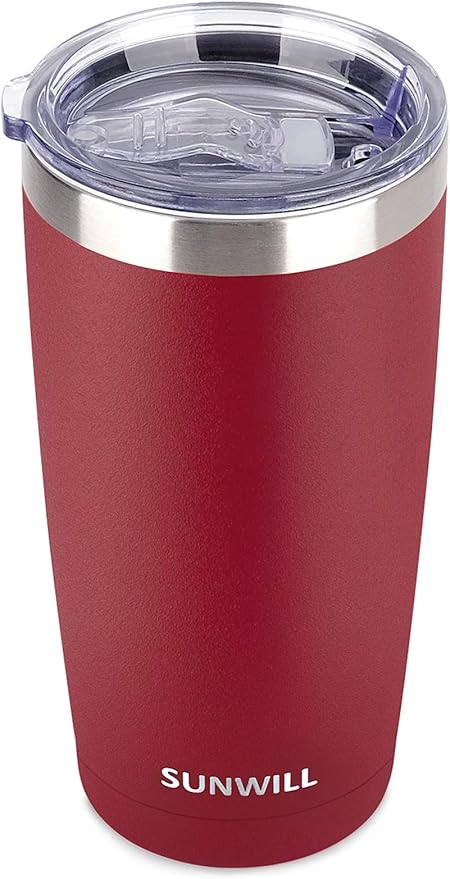 SUNWILL Travel Coffee Tumbler 20 oz, Insulated Mug with Lid, Stainless Steel Cup for Hot and Cold Drinks, Powder Coated Wine Red