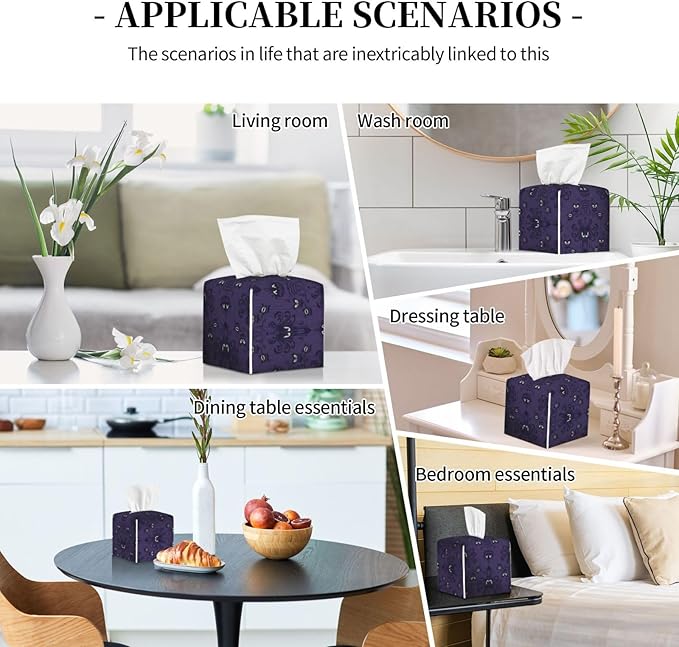 Tissue Box Cover Haunted Mansion Modern PU Leather Square Tissue Box Holder - Decorative Holder/Organizer for Bathroom Vanity Countertop, Night Stands, Office Desk & Car 5""X5""X5""