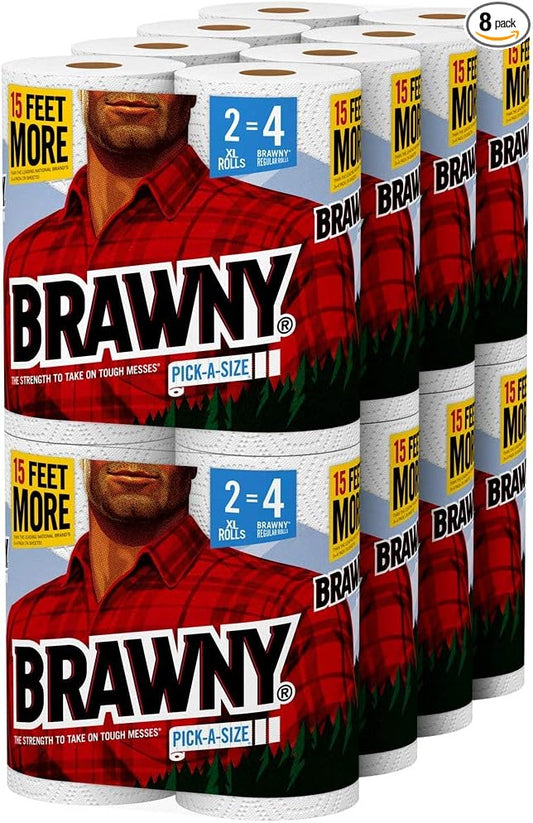 Brawny Paper Towels, 16 XL Rolls, Pick-A-Size, White, 16 = 32 Regular Rolls