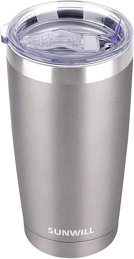 SUNWILL Travel Coffee Tumbler 20 oz, Insulated Mug with Lid, Stainless Steel Cup for Hot and Cold Drinks, Cool Grey